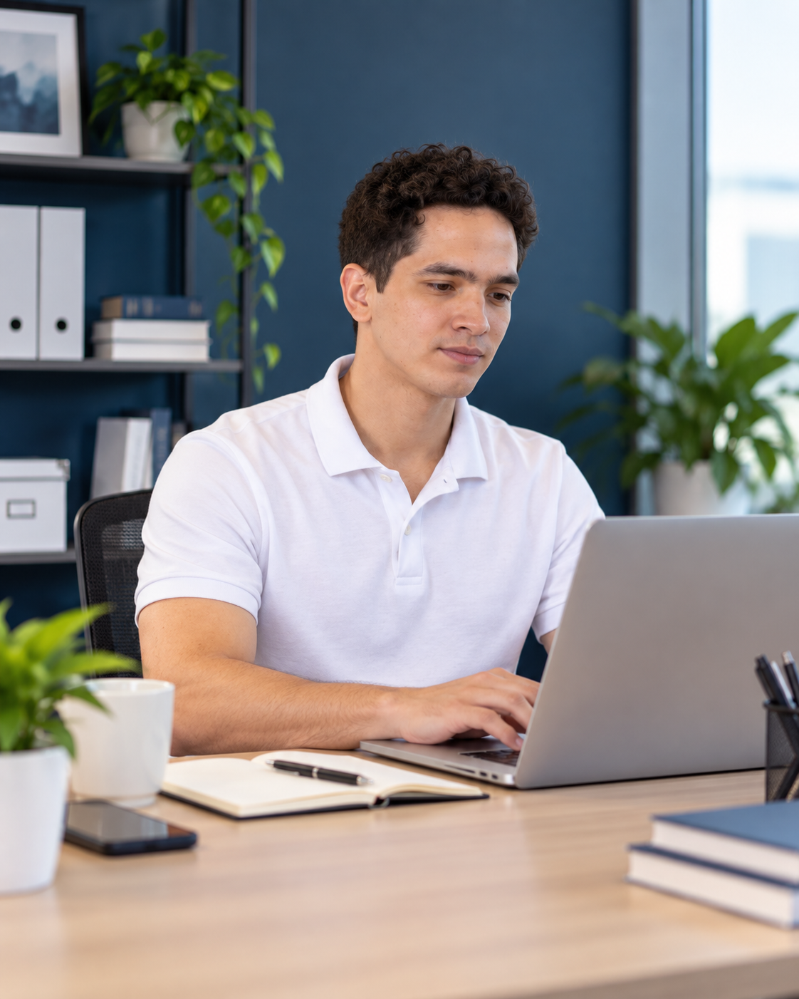 Alexander trabajando en bookkeeping y QuickBooks desde su laptop